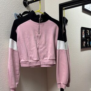 Pink and Black Women's Cropped Sweatshirt